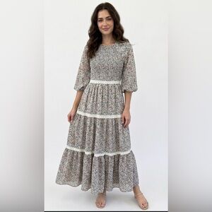 Static Floral Smocked Maxi Dress